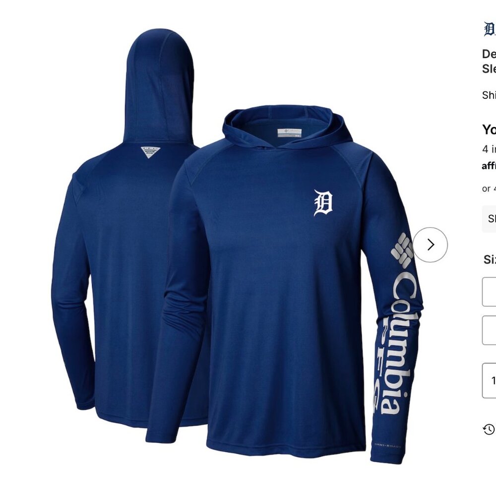 Detroit Tigers Columbia Terminal Tackle Long Sleeve Hoodie, Navy, Men's Large